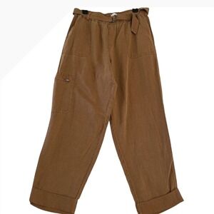 Nicole Miller Linen Blend Cargo Women Pants Wide Leg‎ with Belt Size L